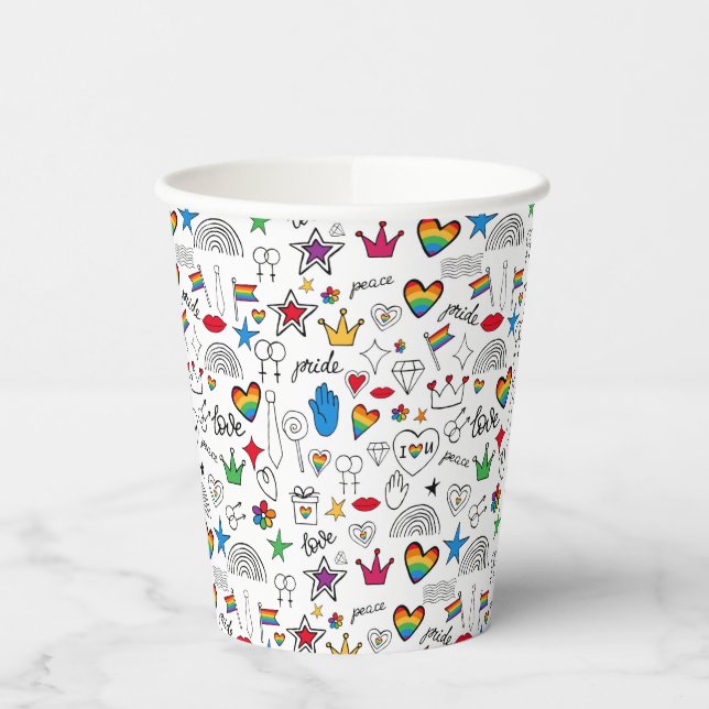 Gobelets En Papier motif gay pride Doodle (Gauche)