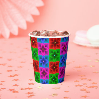 Gobelets En Papier Motif géométrique de fleurs coloré sans couture, G
