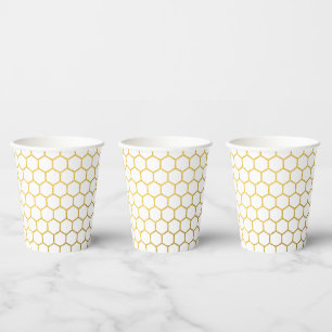 Gobelets En Papier Motif géométrique Hexagon blanc et or