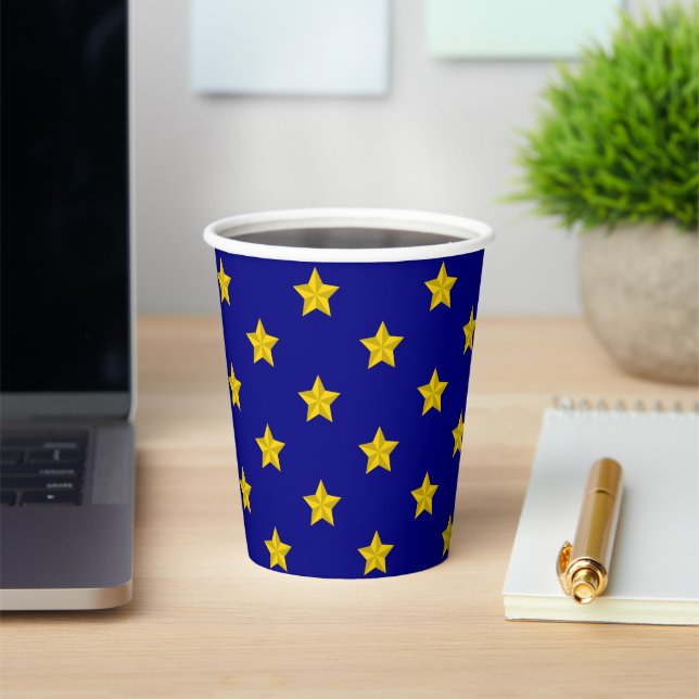 Gobelets En Papier Motif Gold Stars, Bleu Marine, Exclusive (Insitu)