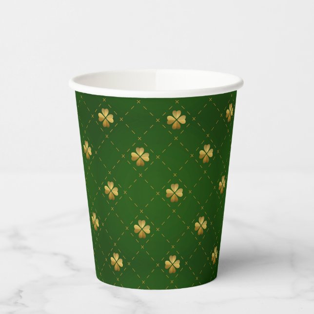 Gobelets En Papier Motif Golden Green Clover (Gauche)