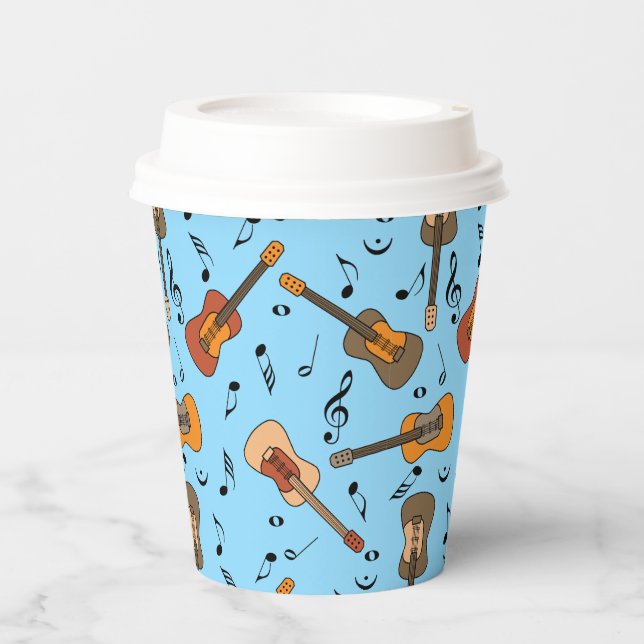 Gobelets En Papier Motif Guitare Music Notes (Recto)