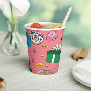 Gobelets En Papier Motif Hanoukka rose