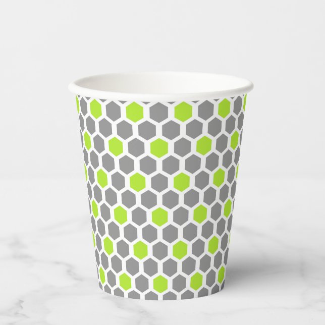 Gobelets En Papier Motif Hexagon vert Lime moderne (Recto)
