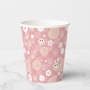 Gobelets En Papier Motif hippie Super rose rétro À damiers