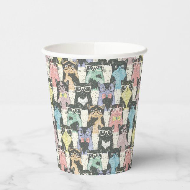 Gobelets En Papier Motif Hipster Cute Cats (Gauche)