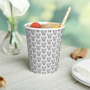Gobelets En Papier Motif initial personnalisé noir et gris monogramme