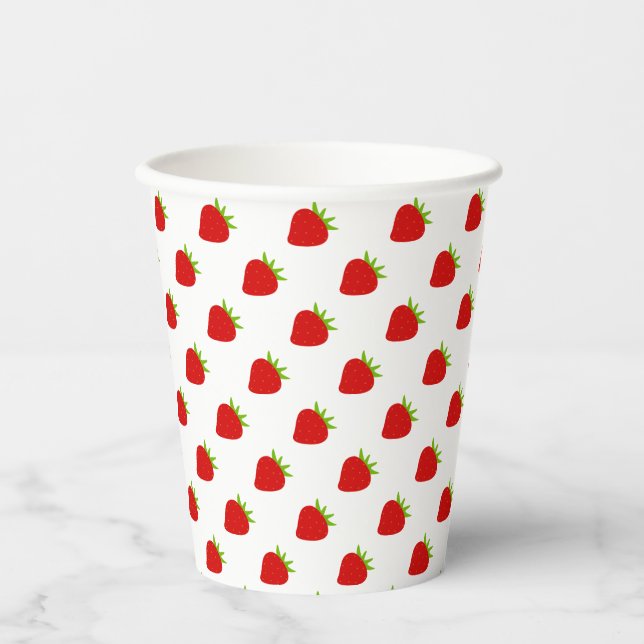 Gobelets En Papier Motif mou aux fraises (Recto)