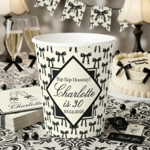Motif Noir à Ruban Anniversaire Noir et Blanc Vint