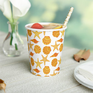 Gobelets En Papier Motif Orange Beach Shell