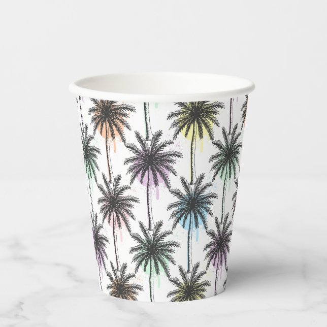 Gobelets En Papier Motif Paint Drop Palm Tree (Recto)