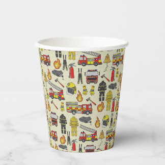 Gobelets En Papier Motif pompier, Camion-feu, Secourt, Flam