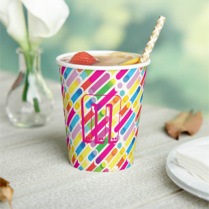 Gobelets En Papier Motif Pop Art de lignes diagonales arc-en-ciel mon
