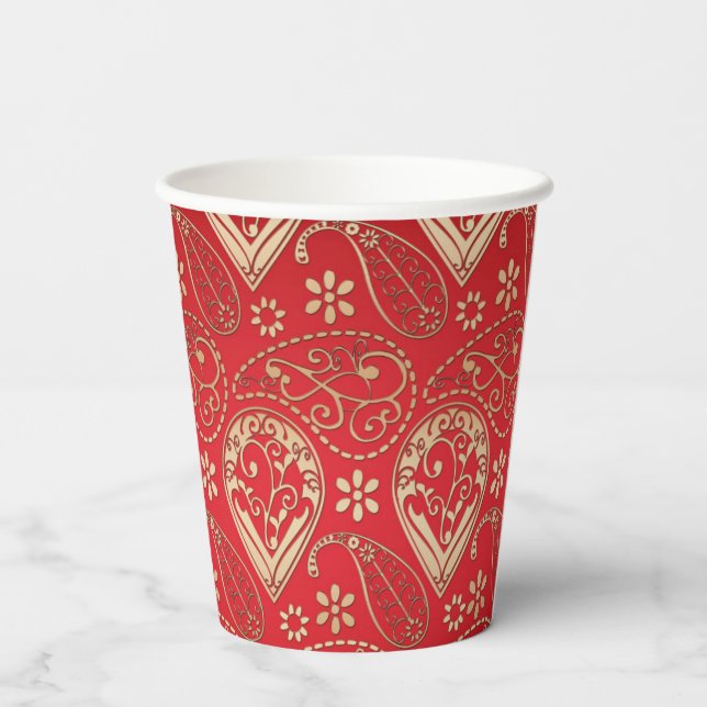 Gobelets En Papier Motif Red Gold Paisley Bandana (Verso)