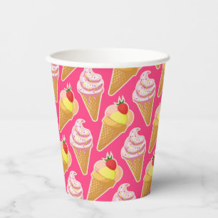 Gobelets En Papier Motif rose kawaii avec glace à la fraise