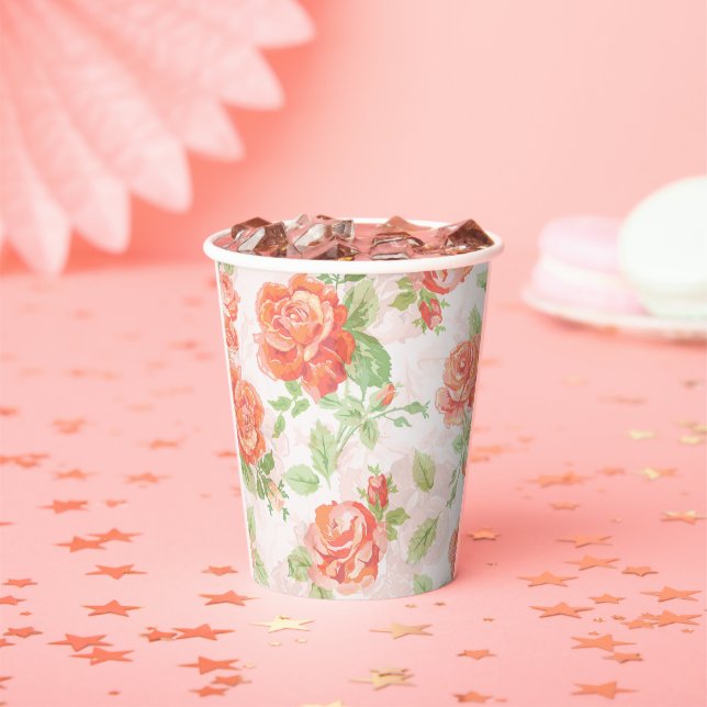 Gobelets En Papier Motif rose orange (Insitu)