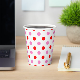 Gobelets En Papier Motif Rouge et Rose sur Fond Blanc à Points 