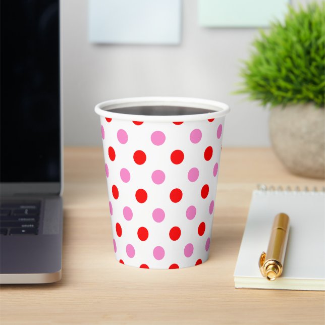Gobelets En Papier Motif Rouge et Rose sur Fond Blanc à Points  (Insitu)