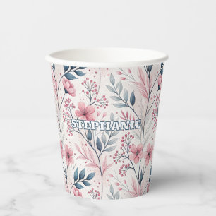 Gobelets En Papier Motif Sakura en fleurs de cerises roses sur blanc