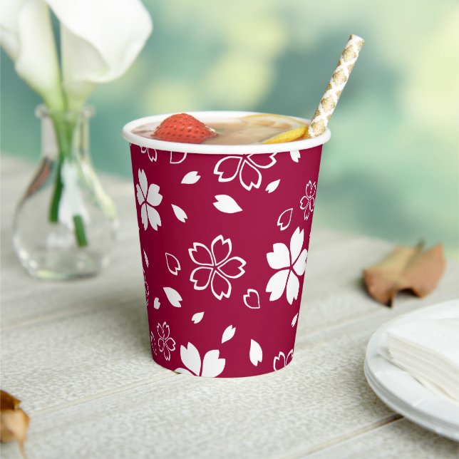 Gobelets En Papier Motif Sakura Rouge (Insitu)