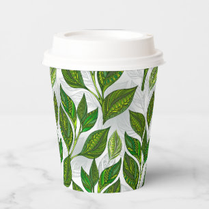 Gobelets En Papier Motif sans couture avec Feuilles de thé vert
