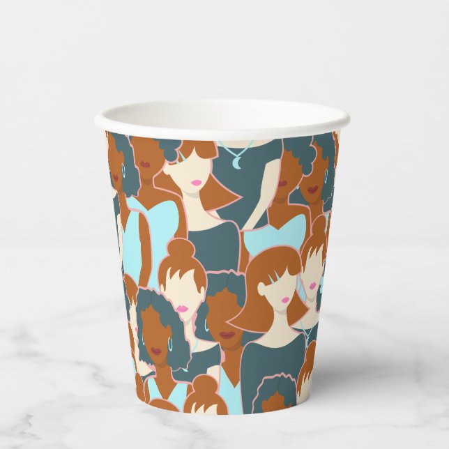 Gobelets En Papier Motif sans couture avec filles noires et blanches (Recto)