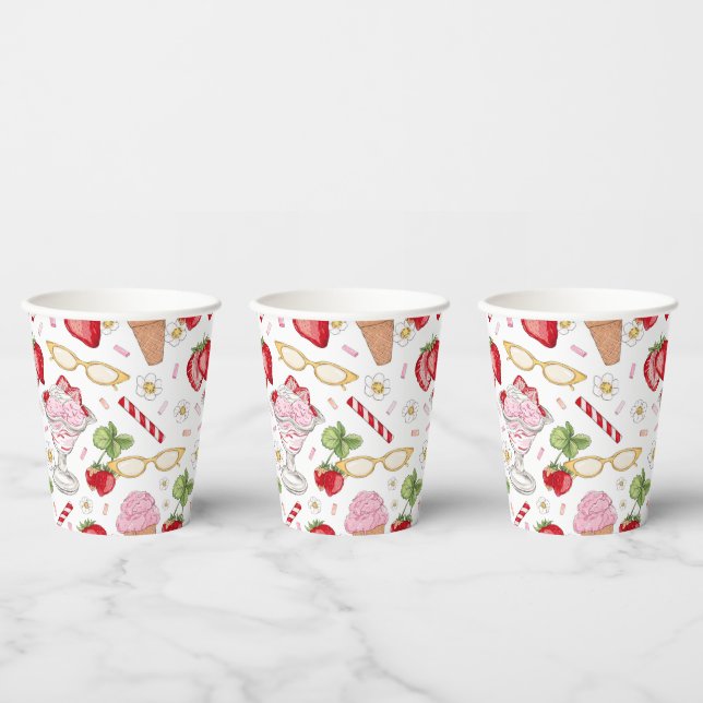 Gobelets En Papier Motif Sundae fraise (Multi)