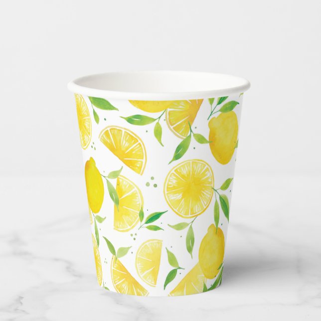 Gobelets En Papier Motif tendance Watercolor Lemons (Recto)