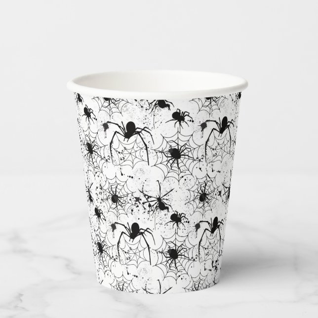 Gobelets En Papier Motif Toile d'araignée Halloween  (Recto)