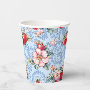 Gobelets En Papier Motif vintage de fraises et fleurs