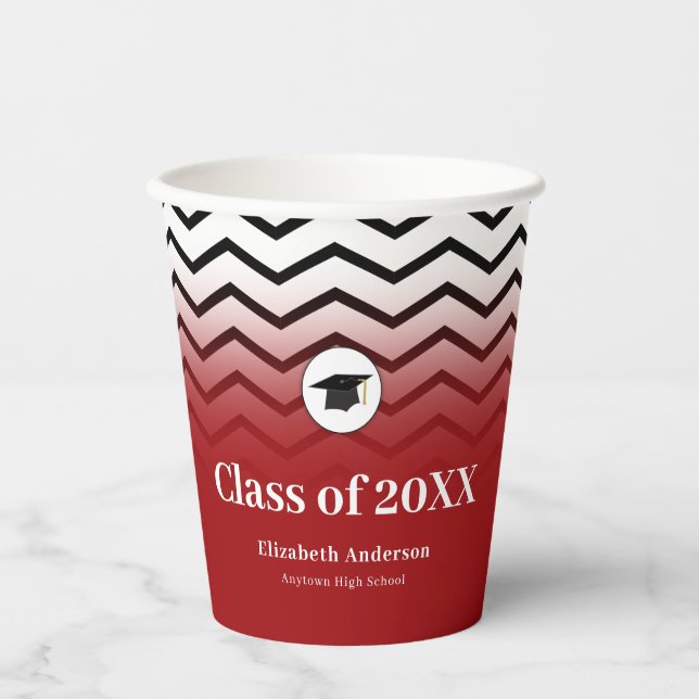 Gobelets En Papier Motif Zigzag Dégradé Rouge Diplôme  (Recto)