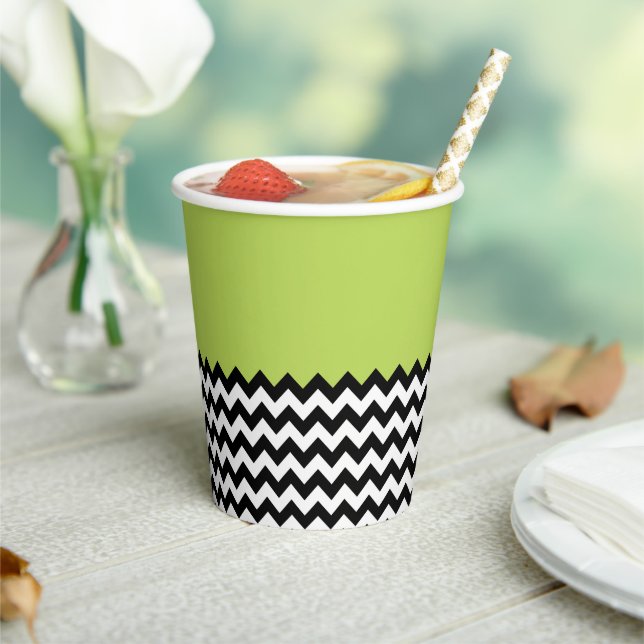 Gobelets En Papier Motif Zigzag noir et blanc, Chevron, Vert (Insitu)