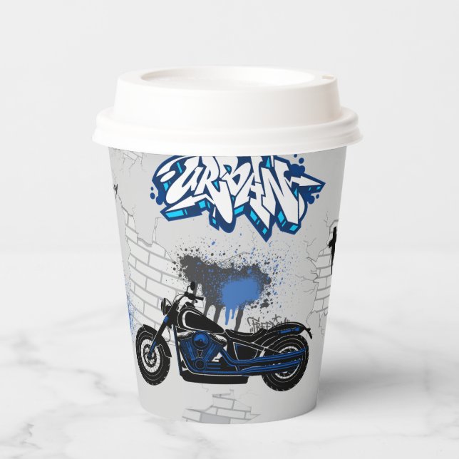 Gobelets En Papier Moto noir et bleu gris (Recto)