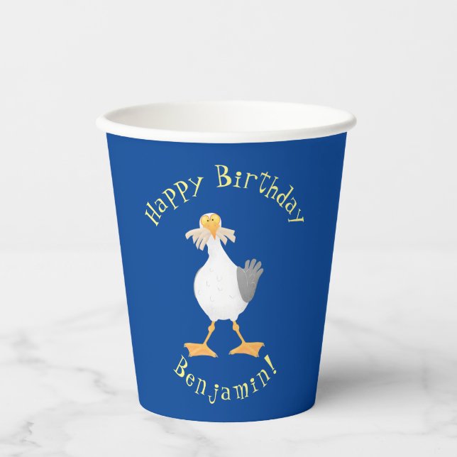 Gobelets En Papier Mouette drôle avec frites dessin animé (Recto)