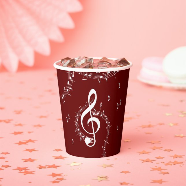 Gobelets En Papier Musique de clé de sol climaxique rouge (Insitu)