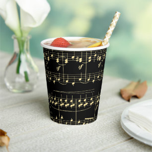 Gobelets En Papier Musique d'or en noir