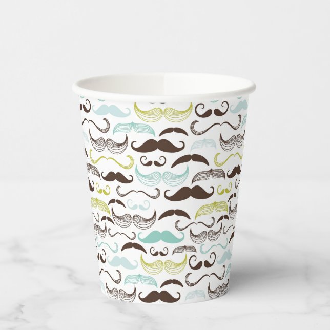 Gobelets En Papier Mustache motif, style rétro 2 (Gauche)