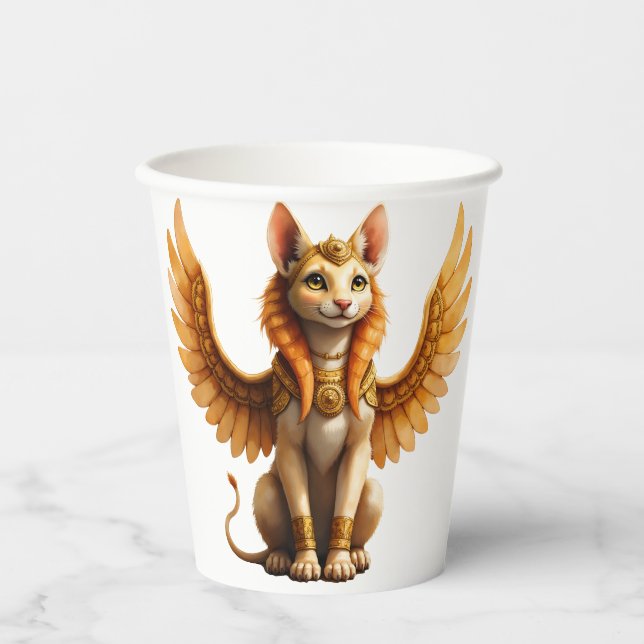 Gobelets En Papier Mystical Winged Cat Sphinx - Art Imaginaire égypti (Recto)