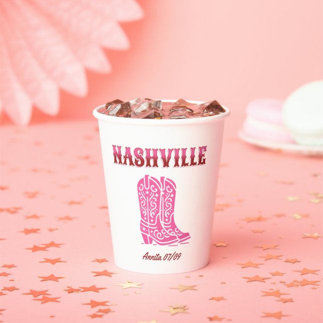 Gobelets En Papier nashville bachelorette party country pink boots (Insitu)