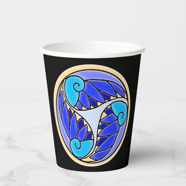 Gobelets En Papier Nautilus et Feuilles de palme - 3 Blues, Jaune, No (Recto)