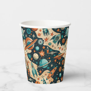 Gobelets En Papier Navires-fusée vintages pour engins spatiaux Motif 