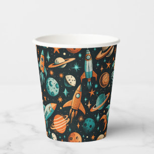 Gobelets En Papier Navires-fusée vintages pour engins spatiaux Motif 