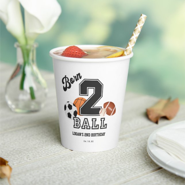 Gobelets En Papier Né 2 Ball Sport Thème Garçon Deuxième fête d'anniv (Insitu)