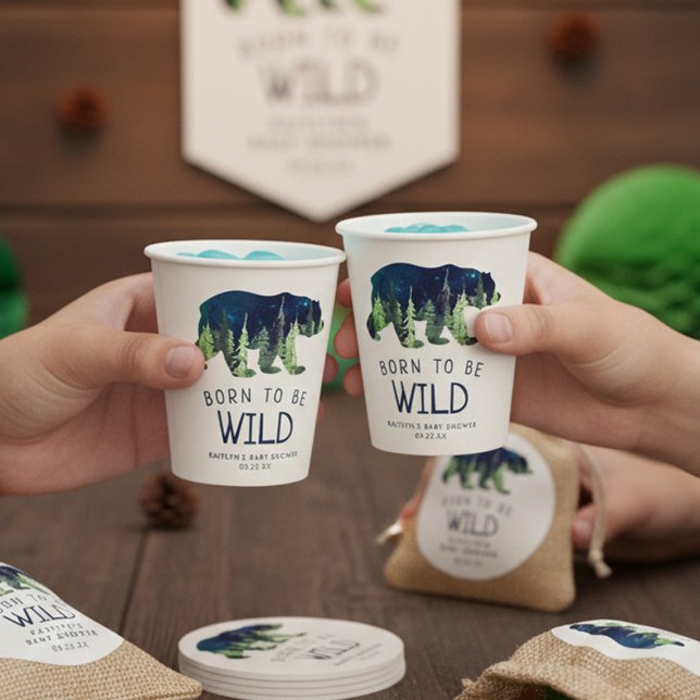 Gobelets En Papier Né Pour Être Un Baby shower Sauvage (Créateur téléchargé)