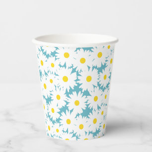 Gobelets En Papier Négative Space Daisies blanc jaune sur bleu