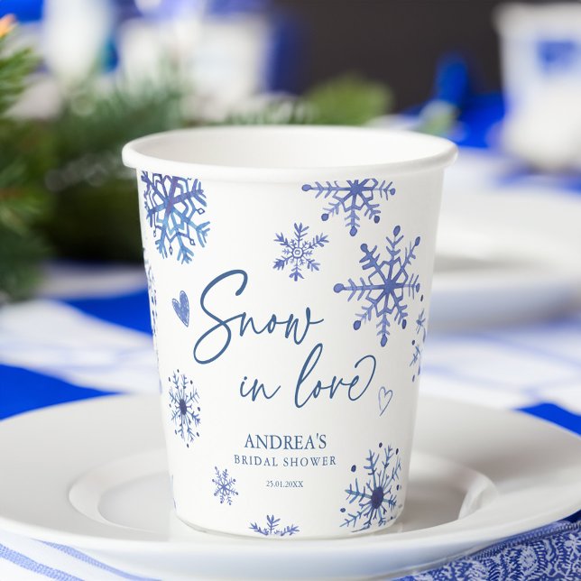 Gobelets En Papier Neige en flocons de neige d'amour douche de mariée (Snow in love dusty blue snowflakes winter bridal shower personalized paper cups customized decor)