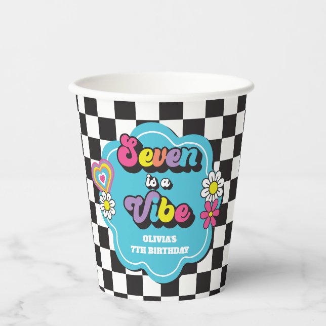 Gobelets En Papier Neon 90s Retro Seven est un Vibe 7e anniversaire (Recto)