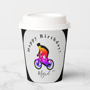 Gobelets En Papier Neon Bicycle Rider Joyeux Coupes de papier d'anniv