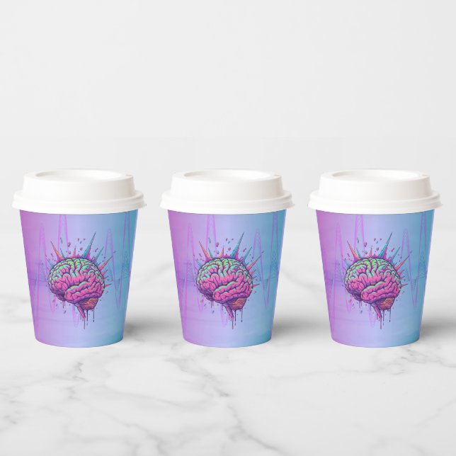 Gobelets En Papier Neon Pink Brain Paper Cups (Multi)