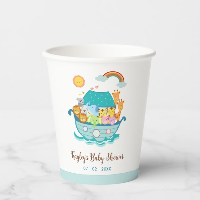Gobelets En Papier Noahs Ark Baby shower Baptême 1er anniversaire (Recto)